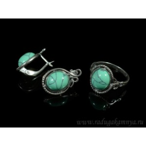 Кольцо и серьги с бирюзой (имитация) . Кольцо и серьги с бирюзой (имитация) .