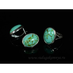 Кольцо и серьги с бирюзой (имитация) . Кольцо и серьги с бирюзой (имитация) .