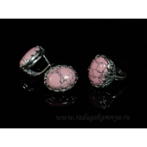 Кольцо и серьги с кахолонгом (имитация), цвет розовый