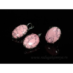 Кольцо и серьги с кахолонгом (имитация), цвет  розовый