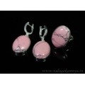Кольцо и серьги с кахолонгом (имитация) в посеребрении овал 20*27мм розовый.