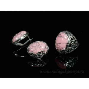 Кольцо и серьги с кахолонгом (имитация) цвет  розовый