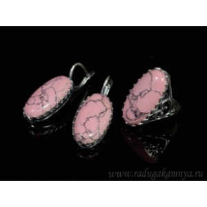 Кольцо и серьги с кахолонгом (имитация) цвет  розовый