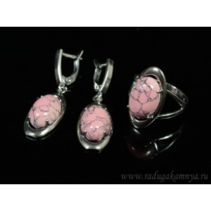 Кольцо и серьги с кахолонгом (имитация) цвет розовый
