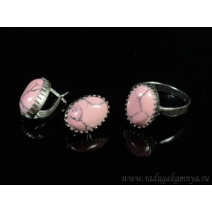 Кольцо и серьги с кахолонгом (имитация), цвет розовый Кольцо и серьги с кахолонгом (имитация), цвет розовый