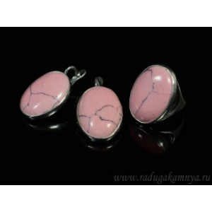 Кольцо и серьги с кахолонгом (имитация), цвет розовый