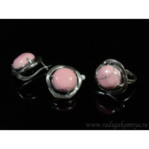 Кольцо и серьги с кахолонгом (имитация), цвет розовый