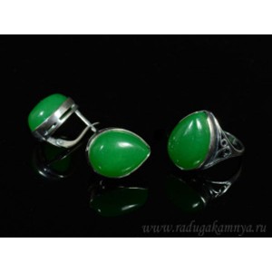 Кольцо и серьги с кварцем (имитация хризопраза)