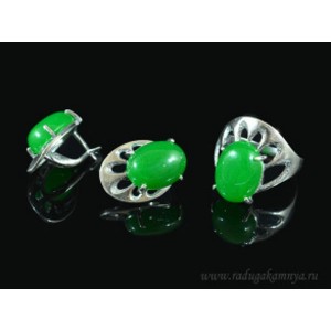Кольцо и серьги с кварцем ( (имитация) хризопраза )