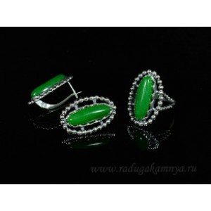 Кольцо и серьги с кварцем ( (имитация) хризопраза ) .