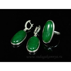 Кольцо и серьги с кварцем (имитация хризопраза)  овал *32мм