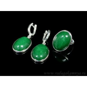 Кольцо и серьги с кварцем (имитация хризопраза)  овал *27мм.