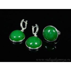 Кольцо и серьги с кварцем (имитация хризопраза) круг мм.