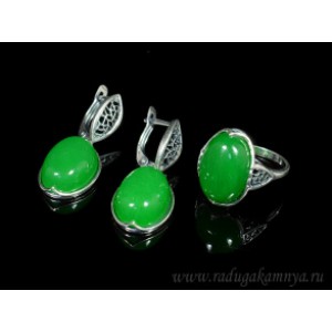 Кольцо и серьги с кварцем (имитация хризопраза)