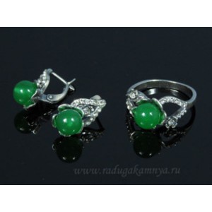 Кольцо и серьги с кварцем (имитация хризопраза)