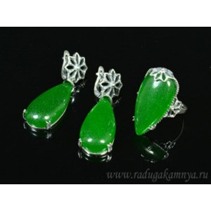 Кольцо и серьги с кварцем (имитация хризопраза)
