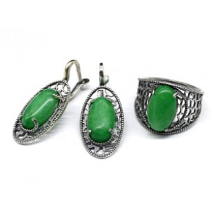 Кольцо и серьги с кварцем (имитация хризопраза)