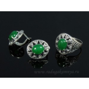 Кольцо и серьги с кварцем (имитация хризопраза)