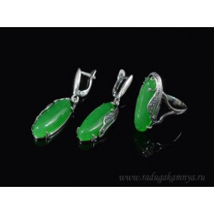 Кольцо и серьги с кварцем (имитация хризопраза)