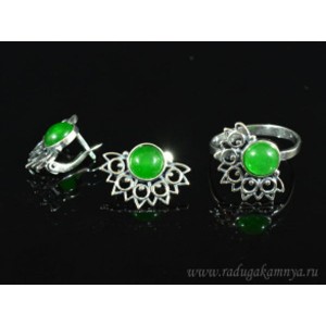 Кольцо и серьги с кварцем (имитация хризопраза)