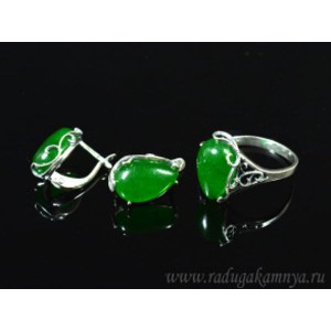 Кольцо и серьги с кварцем (имитация хризопраза)