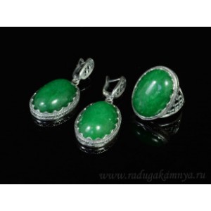 Кольцо и серьги с кварцем (имитация хризопраза)