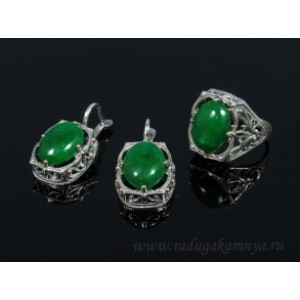 Кольцо и серьги с кварцем (имитация хризопраза) .