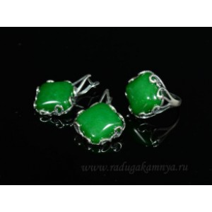 Кольцо и серьги с кварцем (имитация хризопраза)