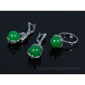 Кольцо и серьги с кварцем (имитация хризопраза)