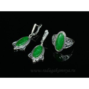 Кольцо и серьги с кварцем (имитация хризопраза)