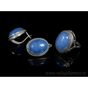 Кольцо и серьги с кварцем голубым