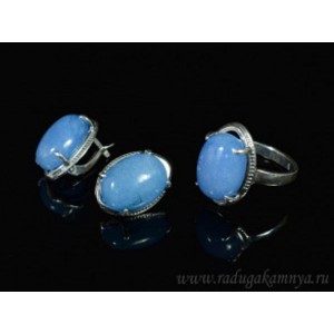 Кольцо и серьги с кварцем голубым