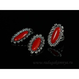 Кольцо и серьги с кораллом ( (имитация) )