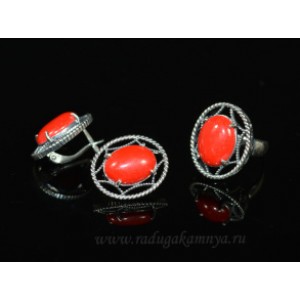 Кольцо и серьги с кораллом (имитация)