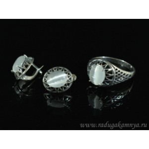 Кольцо и серьги с кошачьим глазом, цвет белый
