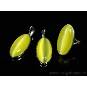 Кольцо и серьги с кошачьим глазом, цвет олива