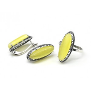 Кольцо и серьги с кошачьим глазом, цвет олива