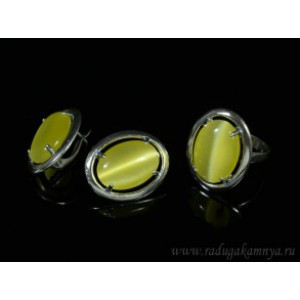 Кольцо и серьги с кошачьим глазом, цвет олива
