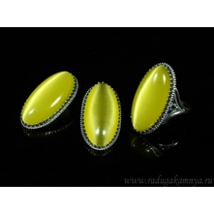 Кольцо и серьги с кошачьим глазом, цвет олива