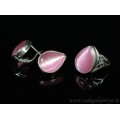 Кольцо и серьги с кошачьим глазом, цвет розовый