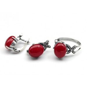 Кольцо и серьги с кварцем (имитация рубина) .