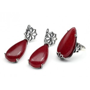 Кольцо и серьги с кварцем (имитация рубина)