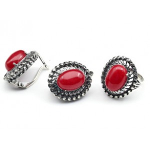 Кольцо и серьги с кварцем (имитация рубина)