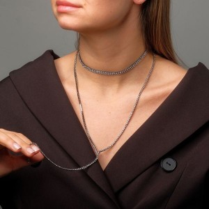 Колье-чокер "Лёд" , цвет белый в сером металле 2 ряда