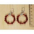 Серьги из яшмы красной "круг", диаметр 30мм, шарик 6мм + хрусталь
