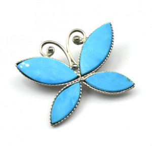 Брошь бирюза (имитация) " Мотылек " 34*25мм. (иск.)