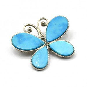 Брошь бирюза (имитация) "Бабочка" 33*27мм. (иск.)