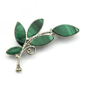 Брошь малахит "Веточка" 46*26мм