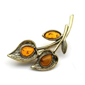 Брошь с янтарем в бронзе "Каллы" 28*58мм коньячный (иск.) Брошь с янтарем в бронзе "Каллы" 28*58мм коньячный (иск.)