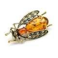 Брошь- кулон с янтарем в металле "Жук" 27*49мм коньячный (иск.)